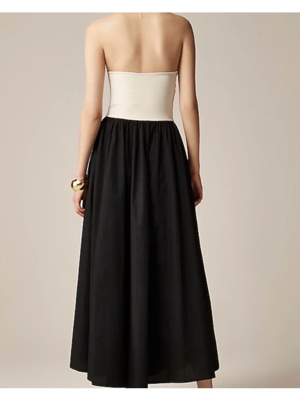 J. Crew Colorblock Strapless Black Cream Maxi Dress Pockets Women’s L